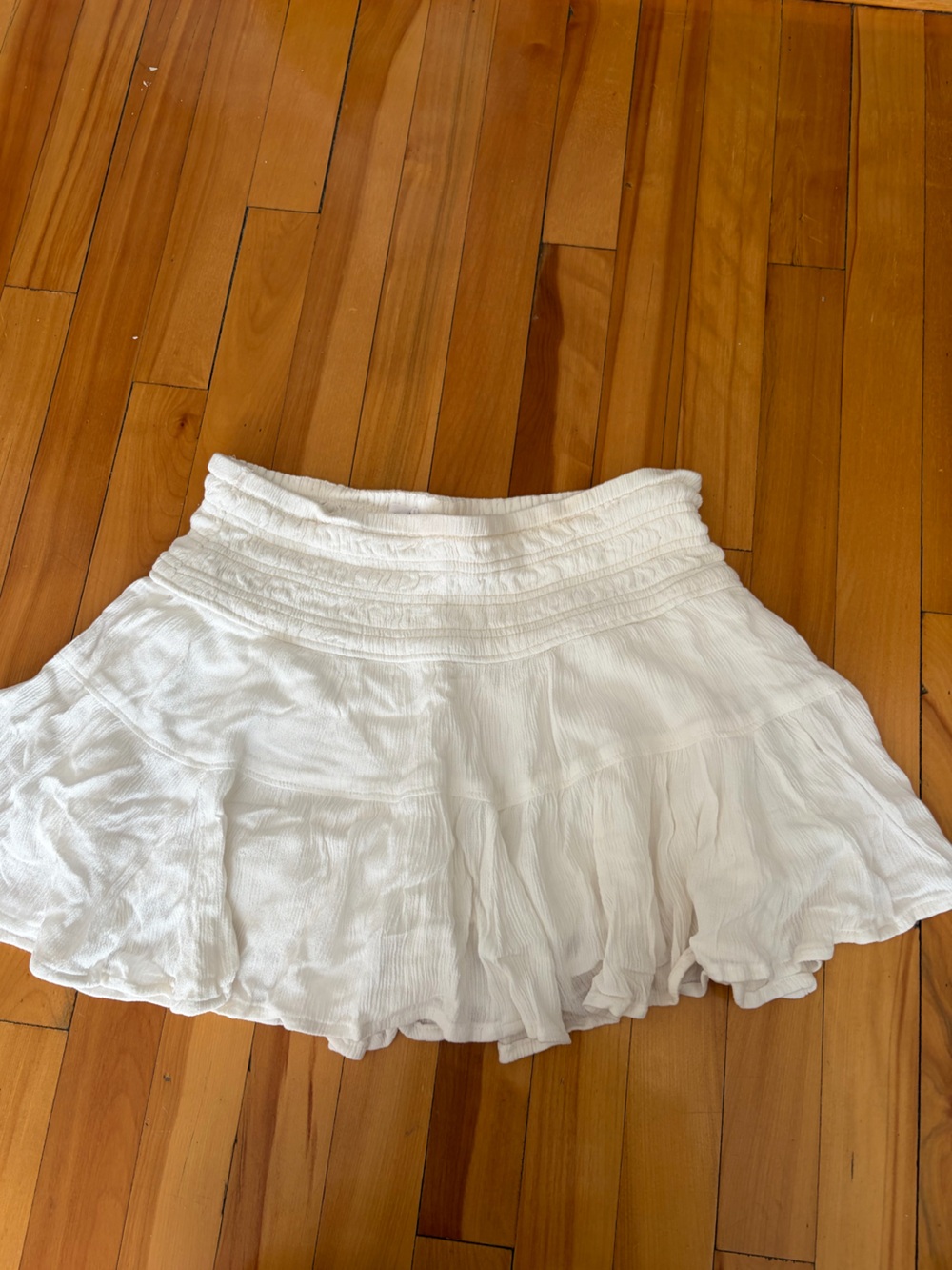 White Textured Tiered Mini Skirt - Garage